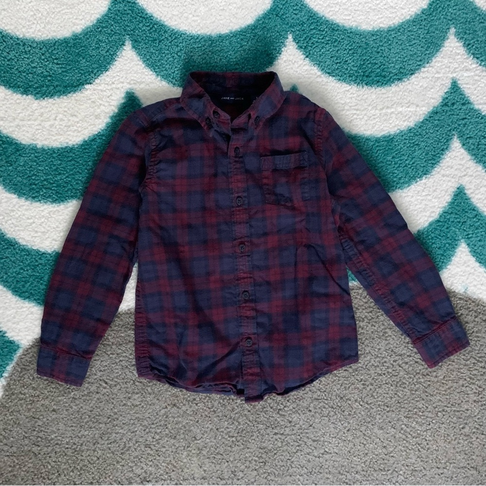Janie and Jack Brushed Twill Tartan Plaid Shirt (Navy/Plum) Size 5